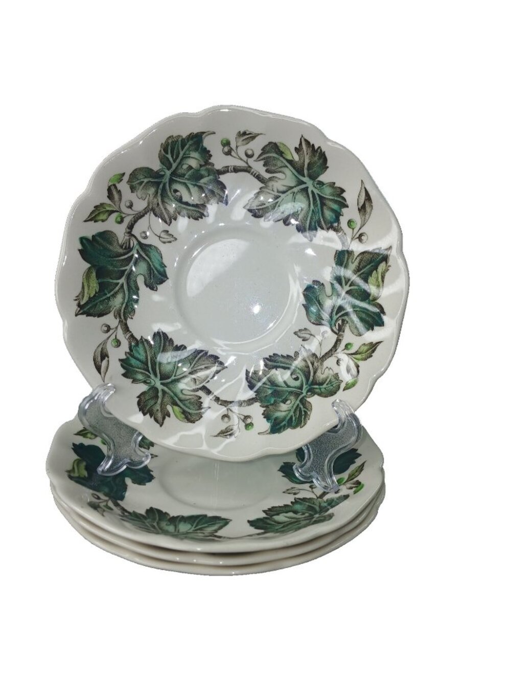 4 Saucers Johnson Brothers Vintage Cream Ivy and Berries Saucers Ironstone UK